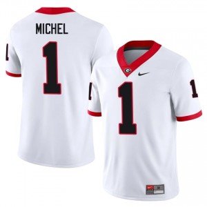 Sony Michel #1 White Men Sewn Jersey | Pro Cut Georgia Bulldogs NCAA Football Gear 54706021