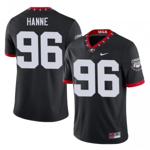 JJ Hanne #96 Black Men Embroidery Mascot 100th Anniversary Jersey | Gameday UGA Bulldogs University Football Gear 22516208