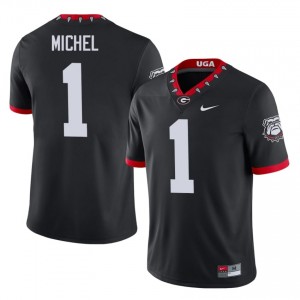Sony Michel #1 Black Men Stitch Mascot 100th Anniversary Jersey | Durable Georgia University Football Gear 64479335