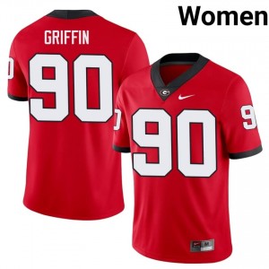 Georgia Bulldogs Elijah Griffin #90 Red Women College Jersey | Durable Embroidery Football Uniform 46779080
