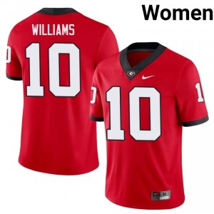 Georgia Bulldogs Elyiss Williams #10 Red Women College Jersey | Genuine Embroidery Football Uniform 38294438