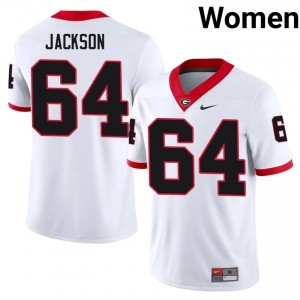 White #64 Jahzare Jackson Women Stitch Jersey | UGA Bulldogs Moisture Wicking NCAA Football Edition 56730962