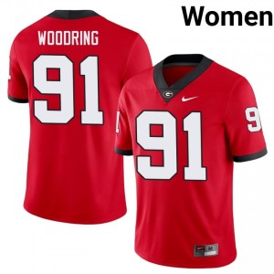 Georgia Bulldogs Peyton Woodring #91 Red Women College Jersey | Iconic Sewn Football Uniform 62011180