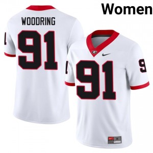 White #91 Peyton Woodring Women Embroidery Jersey | UGA Bulldogs Essential NCAA Football Edition 34454621