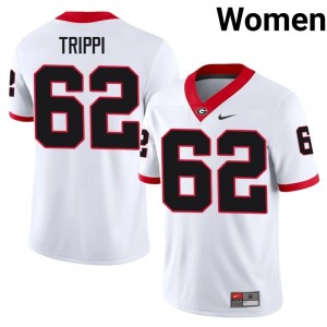 White #62 Charley Trippi Women Stitched Jersey | Georgia Bulldogs Player NCAA Football Edition 39439580