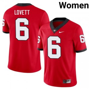 UGA Dominic Lovett #6 Red Women College Jersey | Elite Embroidery Football Uniform 45703054