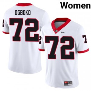 White #72 Ekene Ogboko Women Embroidery Jersey | Georgia Bulldogs Durable NCAA Football Edition 68230025