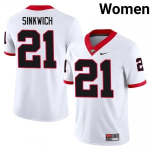 White #21 Frank Sinkwich Women Stitch Jersey | UGA Bulldogs Genuine NCAA Football Edition 54925623
