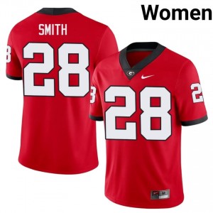 Georgia Bulldogs Jordan Smith #28 Red Women College Jersey | Limited Stitched Football Uniform 75783716