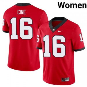 UGA Bulldogs Lewis Cine #16 Red Women College Jersey | Authentic Stitched Football Uniform 32560459
