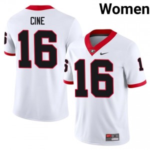 White #16 Lewis Cine Women Stitch Jersey | Georgia Bulldogs Limited NCAA Football Edition 91240668