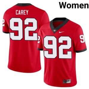 Georgia Bulldogs Preston Carey #92 Red Women College Jersey | Stitched Football Uniform 34638248