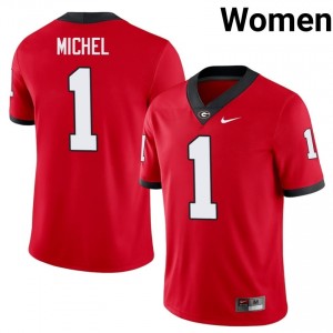 Dawgs Sony Michel #1 Red Women College Jersey | Iconic Embroidery Football Uniform 34774398