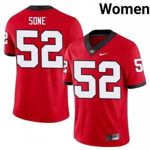 UGA Bulldogs Valdin Sone #52 Red Women College Jersey | Licensed Embroidery Football Uniform 96591159