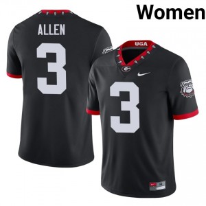 Black #3 CJ Allen Women Sewn Mascot 100th Anniversary Jersey | Georgia Bulldogs Moisture Wicking University Football Edition 97066988