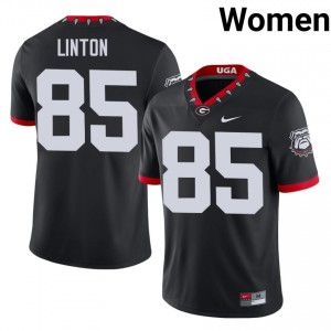 Black #85 Chase Linton Women Stitch Mascot 100th Anniversary Jersey | UGA Bulldogs Elite University Football Edition 36545778