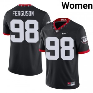 Black #98 Connor Ferguson Women Stitched Mascot 100th Anniversary Jersey | UGA Bulldogs Licensed University Football Edition 83490257