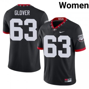 Black #63 Dontrell Glover Women Sewn Mascot 100th Anniversary Jersey | Georgia Bulldogs Gameday University Football Edition 67231660