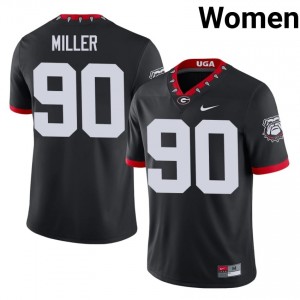 Black #90 Drew Miller Women Embroidery Mascot 100th Anniversary Jersey | Dawgs Gameday University Football Edition 44913439