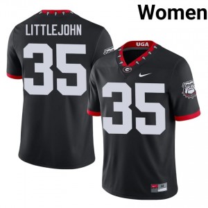 Black #35 Elijah Littlejohn Women Stitch Mascot 100th Anniversary Jersey | UGA Bulldogs Durable University Football Edition 64043400