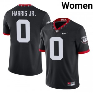 Black #0 Gabe Harris Jr. Women Embroidery Mascot 100th Anniversary Jersey | Georgia Bulldogs Iconic University Football Edition 11544392