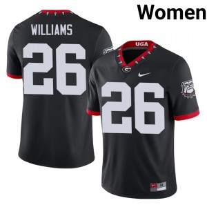Black #26 Gentry Williams Women Embroidery Mascot 100th Anniversary Jersey | Georgia Bulldogs Pro Cut University Football Edition 28741238
