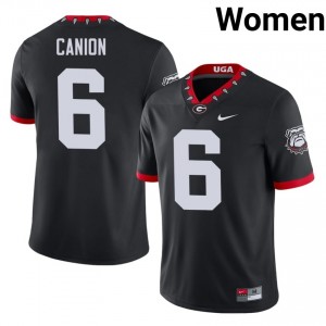 Black #6 Isiah Canion Women Embroidery Mascot 100th Anniversary Jersey | Georgia Premium University Football Edition 11791313
