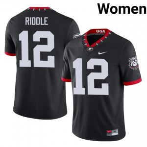 Black #12 Ja'Marley Riddle Women Stitched Mascot 100th Anniversary Jersey | UGA Bulldogs Essential University Football Edition 71322337