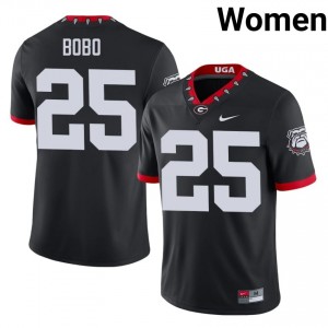 Black #25 Jake Bobo Women Embroidery Mascot 100th Anniversary Jersey | UGA Bulldogs Durable University Football Edition 52490024