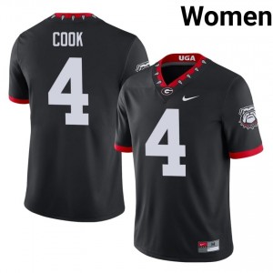Black #4 James Cook Women Embroidery Mascot 100th Anniversary Jersey | Georgia Exclusive University Football Edition 30222205
