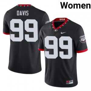 Black #99 Jordan Davis Women Embroidery Mascot 100th Anniversary Jersey | UGA Bulldogs Elite Thread University Football Edition 59591098