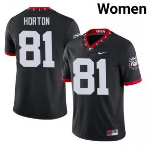 Black #81 Josh Horton Women Embroidery Mascot 100th Anniversary Jersey | UGA Bulldogs Pro-Grade University Football Edition 17826714