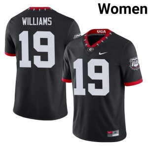 Black #19 Justin Williams Women Embroidery Mascot 100th Anniversary Jersey | Georgia Durable University Football Edition 72667312
