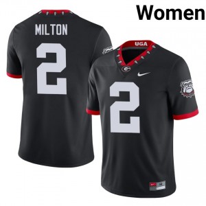 Black #2 Kendall Milton Women Embroidery Mascot 100th Anniversary Jersey | UGA Authentic University Football Edition 68033724