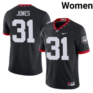 Black #31 Kyron Jones Women Embroidery Mascot 100th Anniversary Jersey | UGA Bulldogs Moisture Wicking University Football Edition 41114078