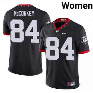 Black #84 Ladd McConkey Women Stitched Mascot 100th Anniversary Jersey | Georgia Bulldogs Elite University Football Edition 37262007