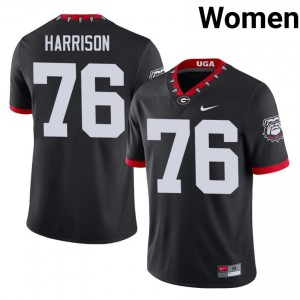 Black #76 Marcus Harrison Women Stitched Mascot 100th Anniversary Jersey | UGA Bulldogs Pro-Grade University Football Edition 39184256