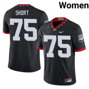 Black #75 Mason Short Women Stitch Mascot 100th Anniversary Jersey | Georgia Bulldogs Licensed University Football Edition 96617110