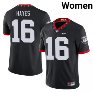 Black #16 Maurice Hayes Women Stitched Mascot 100th Anniversary Jersey | Georgia Bulldogs Premium University Football Edition 91255872