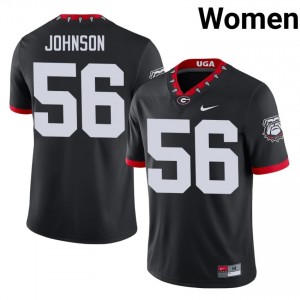 Black #56 Nasir Johnson Women Embroidery Mascot 100th Anniversary Jersey | Georgia Bulldogs Licensed University Football Edition 29297928