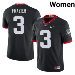 Black #3 Nate Frazier Women Embroidery Mascot 100th Anniversary Jersey | UGA Bulldogs Elite Thread University Football Edition 31212309
