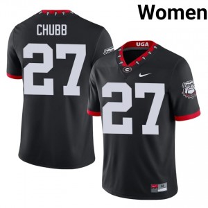 Black #27 Nick Chubb Women Stitch Mascot 100th Anniversary Jersey | UGA Bulldogs Fresh University Football Edition 35737543