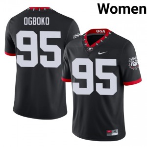 Black #95 Nnamdi Ogboko Women Stitched Mascot 100th Anniversary Jersey | Georgia Moisture Wicking University Football Edition 78017322