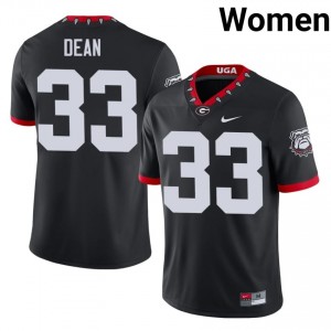 Black #33 PJ Dean Women Sewn Mascot 100th Anniversary Jersey | Georgia Bulldogs Elite Thread University Football Edition 73131069