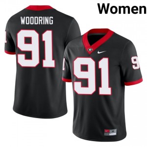 Peyton Woodring #91 Black Women Stitched Jersey | Georgia Bulldogs Player Football Gear 11948803