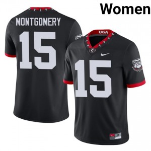 Black #15 Ryan Montgomery Women Sewn Mascot 100th Anniversary Jersey | Dawgs Premium University Football Edition 57547454