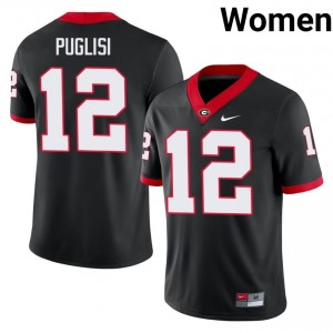 Ryan Puglisi #12 Black Women Stitched Jersey | Officially Licensed Georgia Player Football Gear 94824132