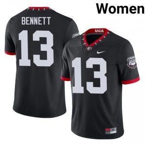 Black #13 Stetson Bennett Women Stitch Mascot 100th Anniversary Jersey | Georgia Bulldogs Gameday University Football Edition 18981777