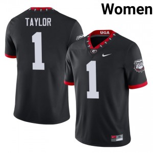 Black #1 Talyn Taylor Women Embroidery Mascot 100th Anniversary Jersey | UGA Bulldogs Premium University Football Edition 50321016