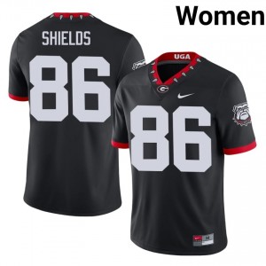 Black #86 Tre Shields Women Stitched Mascot 100th Anniversary Jersey | UGA Bulldogs Limited University Football Edition 44052693